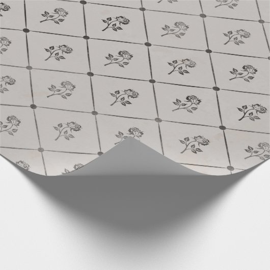 Bleke grijze bloem cadeaupapier (Hoek)