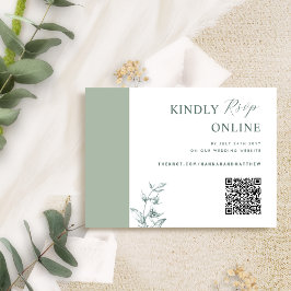 Bleke Groen Elegante QR Code RSVP Wedding Informatiekaartje