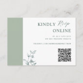 Bleke Groen Elegante QR Code RSVP Wedding Informatiekaartje (Voorkant)