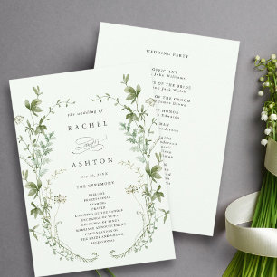 Bleke groene Elegant Wildflower Wedding-ceremonie Programma