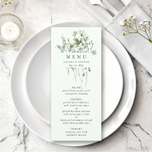 Bleke groene elegante Waterverf Wildflower Wedding Menu