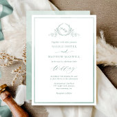 Bleke Groene Waterverf, Elegant Monogram Wedding Kaart