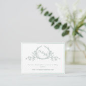 Bleke Groene Waterverf Monogram Weddenschap Websit Informatiekaartje (Staand voorkant)
