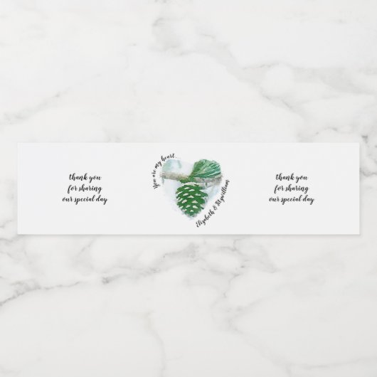 Bleke groene winterpine-kone Waterverf Bridal Waterfles Etiket (Enkel label)