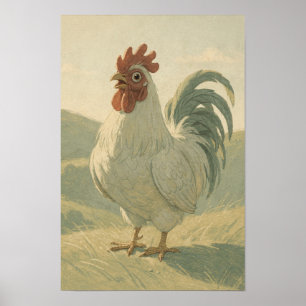 Bleke Haan in een Stille Boerderij Landschap Poster