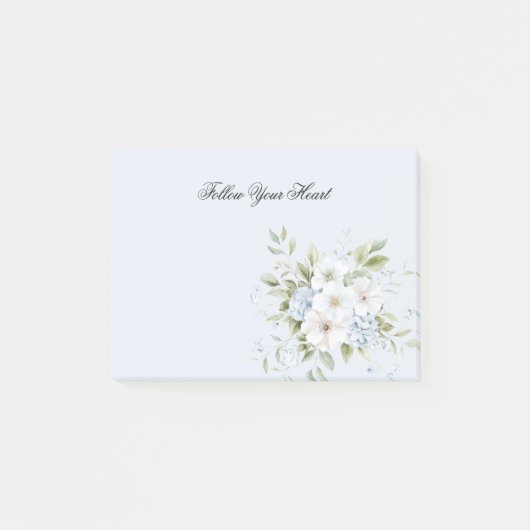Bleke Hemelblauwe Witte Bloem Post-it® Notes (Voorkant)
