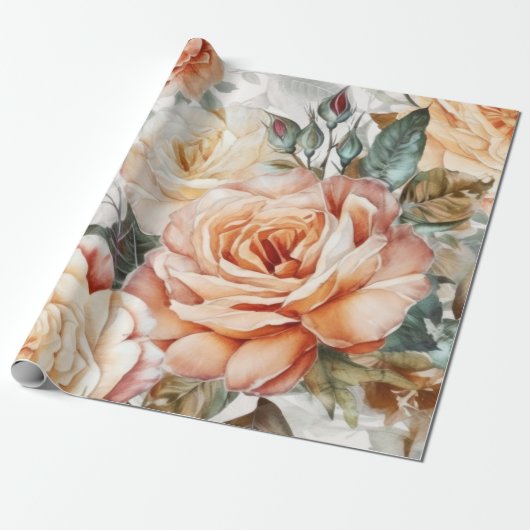 bleke kegel en witte rozen cadeaupapier (Uitgerold)
