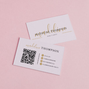 Bleke Lavendel Gouden Kalligrafie Script QR-code Visitekaartje