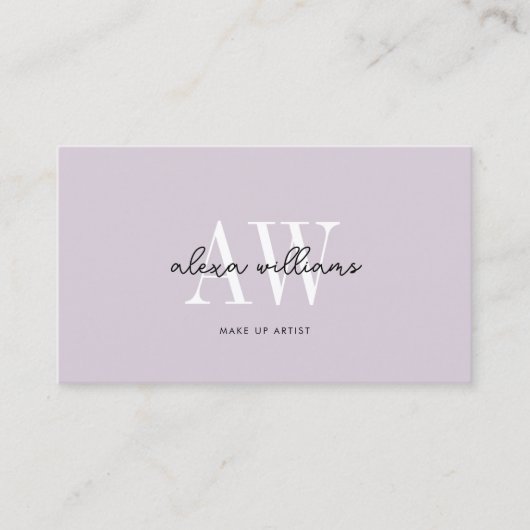 Bleke Lavendel Monogram Typografie Script QR-code Visitekaartje (Voorkant)