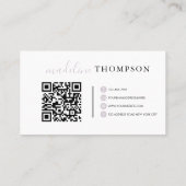 Bleke Lavender Calligraphy Script QR-code Visitekaartje (Achterkant)