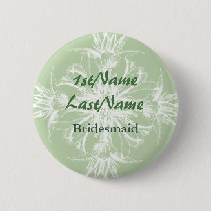 Bleke Munt en Witte Bloemen ID Badge Ronde Button 5,7 Cm