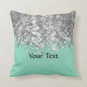 Bleke munt groen en faux glitter gepersonaliseerd kussen