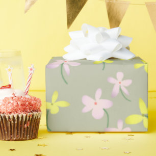 Bleke Olive Khaki Sage Beige Geel Roze Bloemen Cadeaupapier