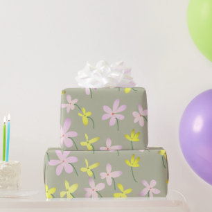Bleke Olive Khaki Sage Beige Geel Roze Bloemen Cadeaupapier