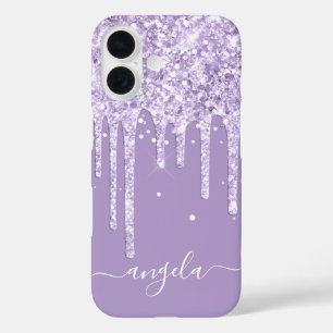 Bleke Paarse Glitter Druppels Glam Handtekening iPhone 16 Hoesje