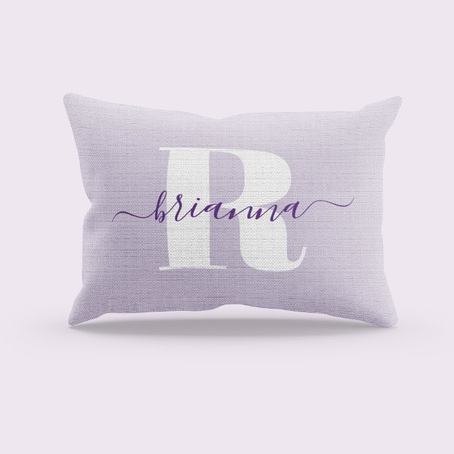 Bleke Paarse Script Naam Vet Monogram Accent Kussen (Pale Purple Script Name Bold Monogram Accent Pillow)