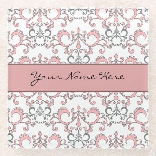 Bleke pastroze en grijze Arabesque op wit Glazen Onderzetter (Voorkant)