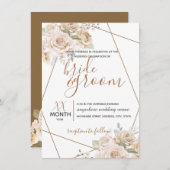 Bleke peach en bruine Floral in bruin huwelijk Kaart (Voorkant / Achterkant)