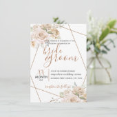 Bleke peach en bruine Floral in bruin huwelijk Kaart (Staand voorkant)