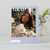 Bleke Periwinkle Silver Lines Foto Afstuderen Folie Uitnodiging (Staand Voorkant)