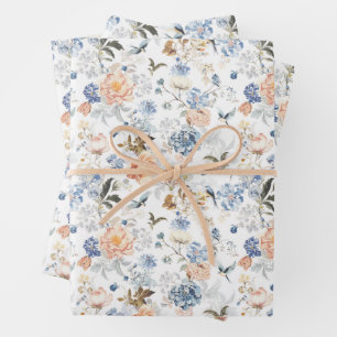 Bleke Perzik Blush Blauwe Vogel Inpakpapier Vel