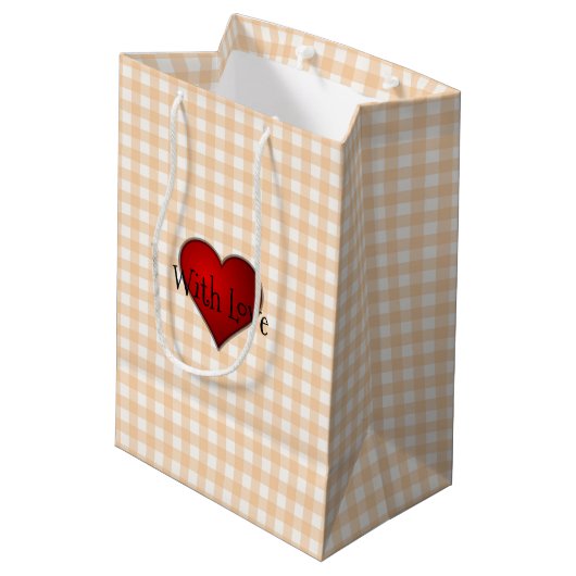Bleke perzik gingham rood hart met liefde medium cadeauzakje (Achterkant Gekanteld)
