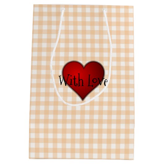 Bleke perzik gingham rood hart met liefde medium cadeauzakje (Achterkant)