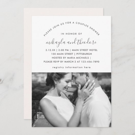 Bleke perzik koppels douchen foto uitnodiging (Voorkant / Achterkant)