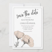 Bleke perzik papavers Elegante bloemenbruiloft Save The Date (Voorkant)