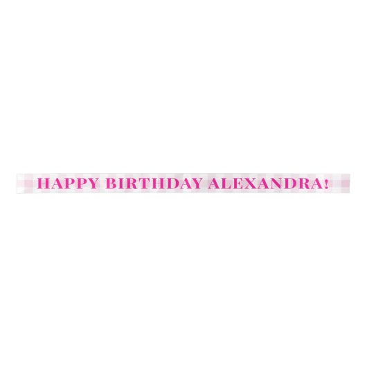 Bleke Pink Gingham Plaid en Fuchsia Happy Birthday Lint (Voorkant)