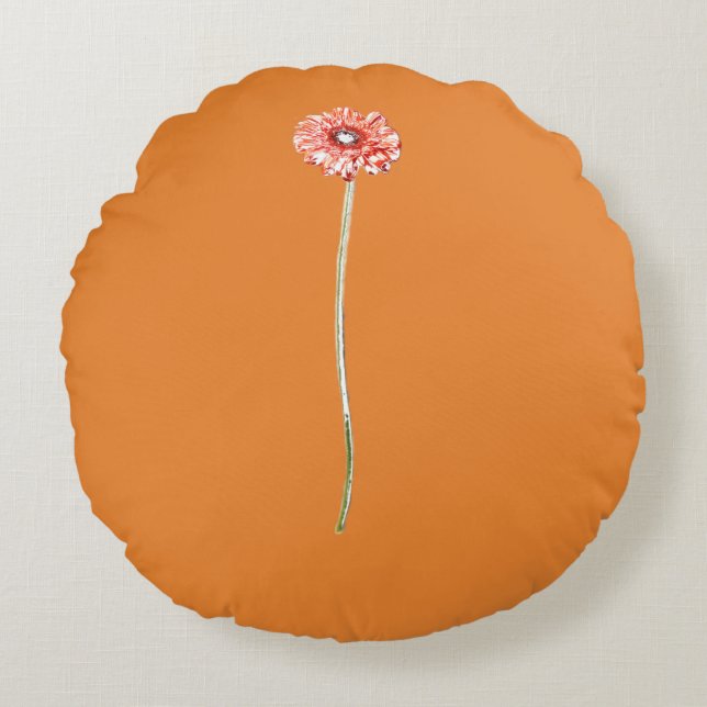 Bleke Rode Gerbera Bloem Rond Kussen (Voorkant)