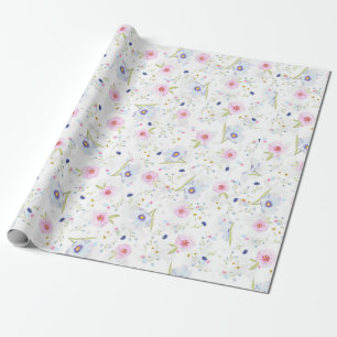  Bleke roze blauwe bloemen  bloemen Gift Cadeaupapier