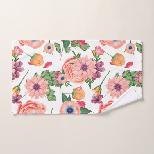 Bleke roze bloemen bad handdoek (Handdoek)