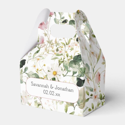 Bleke Roze Bloemen Huwelijksgunst Bedankdoosjes (Voorkant Zijde)