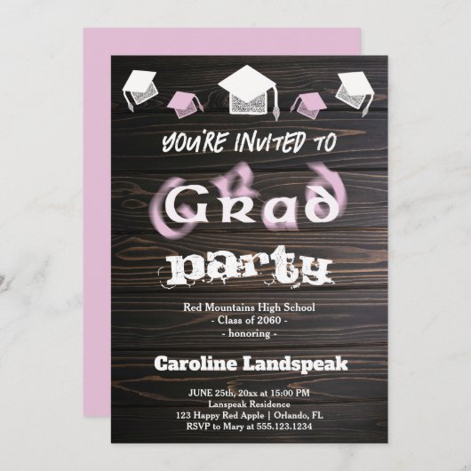 Bleke Roze Blurry Tekst voor Afstuderen House Part Kaart (Voorkant / Achterkant)