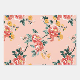 Bleke Roze Chinoiserie Floral Inpakpapier Vel