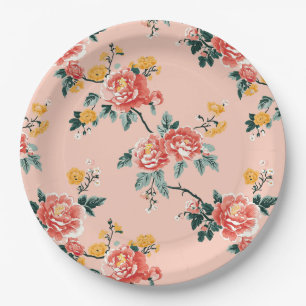 Bleke Roze Chinoiserie Floral Papieren Bordje