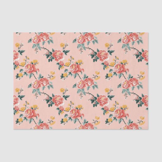 Bleke Roze Chinoiserie Floral Tissuepapier (Voorkant)