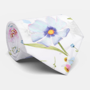 Bleke roze en blauwe bloemen stropdas