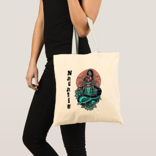 Bleke roze en blauwgroen Geisha Illustratie Canvas Tote Bag