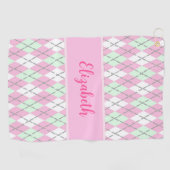 Bleke roze en groene argyle aangepaste naam dames golfhanddoek (Horizontaal)