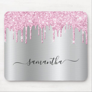 Bleke Roze Glitterdruppels Zilveren Glans Muismat