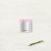 Bleke Roze Glitterdruppels Zilveren Glans Post-it® Notes (Op bureau)
