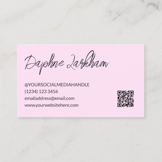 Bleke roze lijnen foto handtekening script QR-code Visitekaartje (Achterkant)