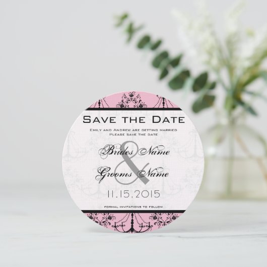 Bleke roze luchters weddenschap sparen de datum kaart (Staand voorkant)