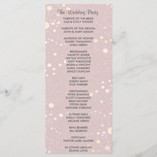 Bleke Roze met Circle Glitter Wedding Program Programma (Achterkant)