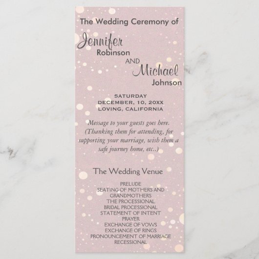 Bleke Roze met Circle Glitter Wedding Program Programma (Voorkant)