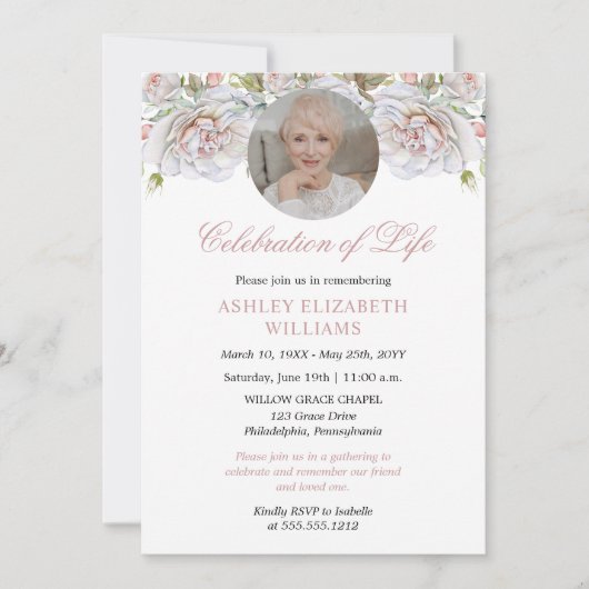 Bleke roze rozen bloedige viering van het leven kaart (Voorkant)