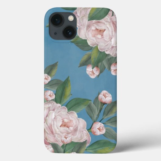 Bleke roze rozen met blauw marineachtergrond Case-Mate iPhone case (Achterkant)