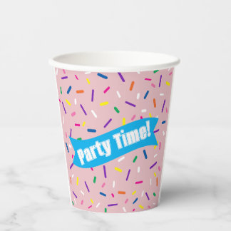 Bleke Roze Spikkels 'Feesttijd!' Papieren Bekers 